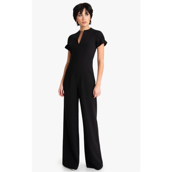 Black Halo Patel V-Neck Wide-Leg Jumpsuit Black 14 - Picture 1 of 10
